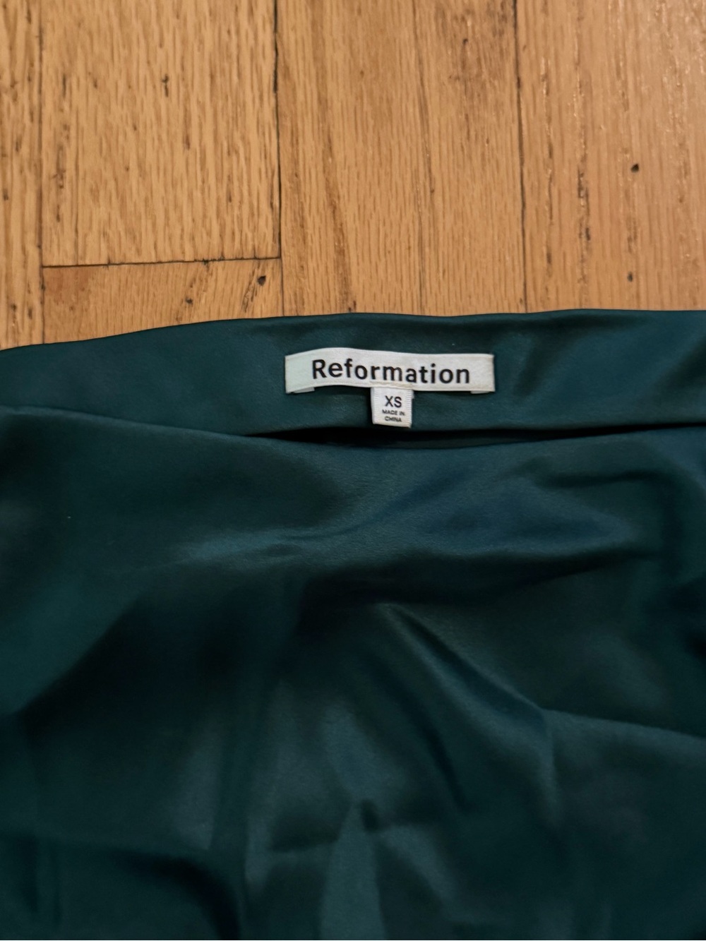 Reformation Deep Teal Satin Pencil Skirt